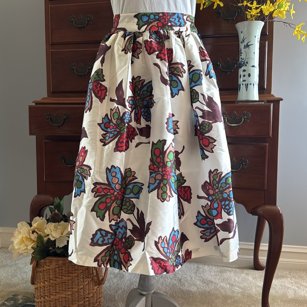 Frances Valentine Barbara Taffeta Skirt Autumn Leaves Size Medium - Picture 3 of 15
